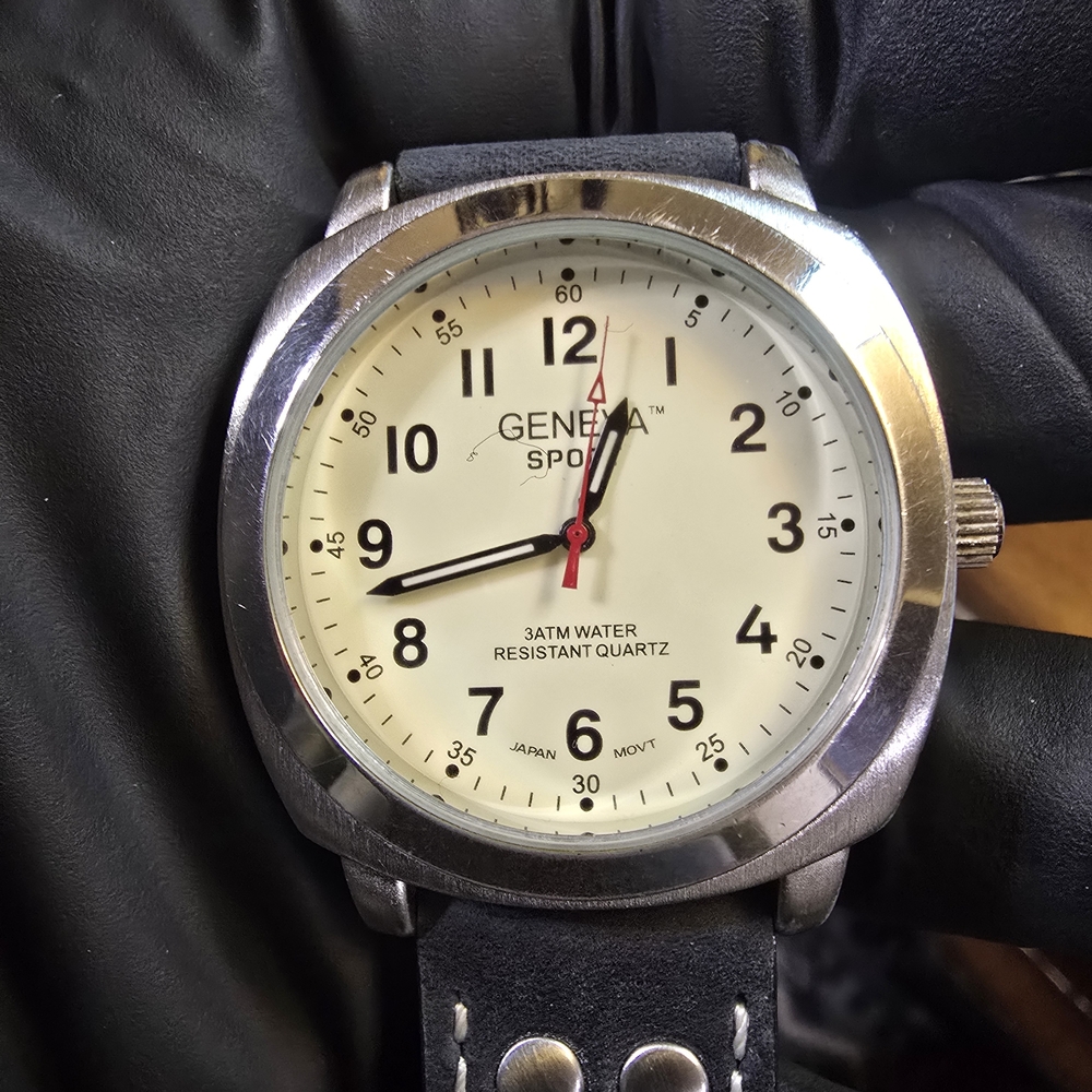 Geneva Sport Watch with Black Strap Silver Case